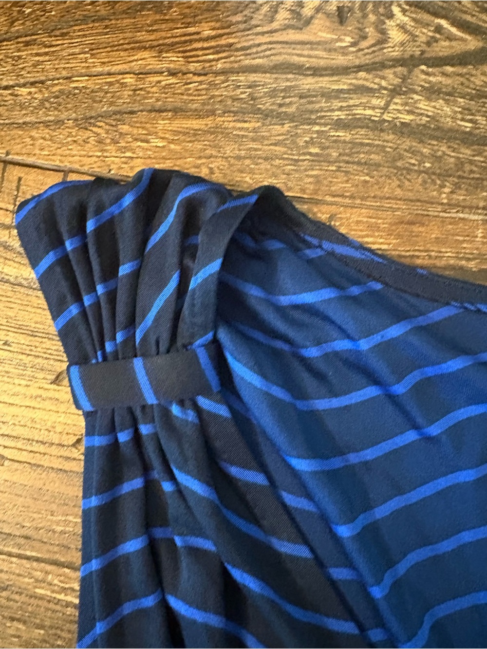 Tory Burch Midi Dress Womens Large Black Blue Silk Stretch Wavy Stripe V-Neck - Picture 5 of 9